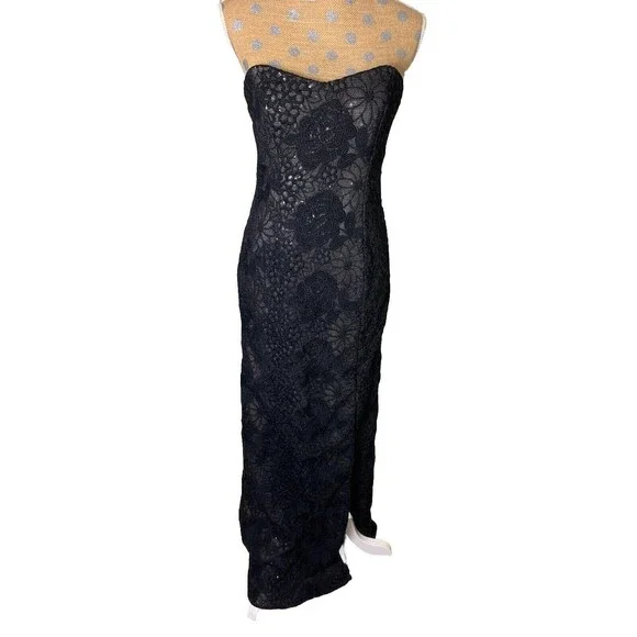Badgley Mischka Womens Karmin Gown Dress Black Lace Overlay Sequined Gown Sz 8 - Picture 2 of 15